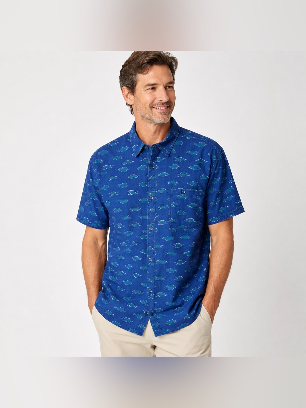Carbon2Cobalt Men’s XL Blue 100% Cotton Short Sleeve Button Down Shirt